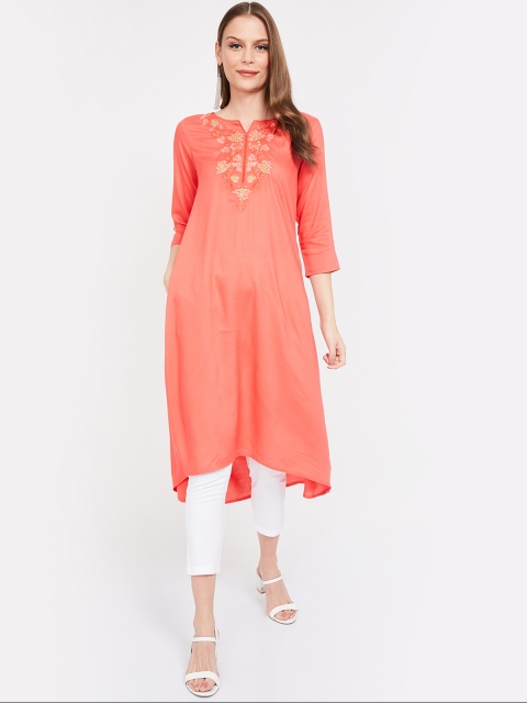 

Melange by Lifestyle Women Coral Pink Embroidered A-Line Kurta