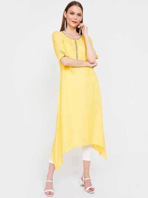 

Melange by Lifestyle Women Yellow Embroidered A-Line Kurta