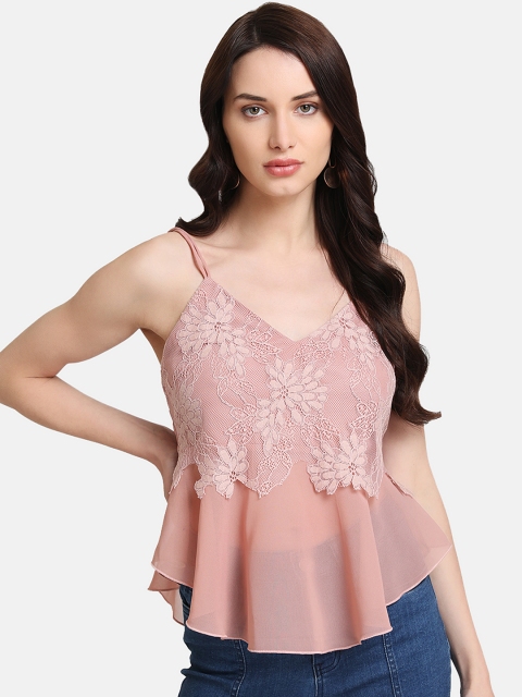 

Kazo Women Pink Self Design Peplum Top