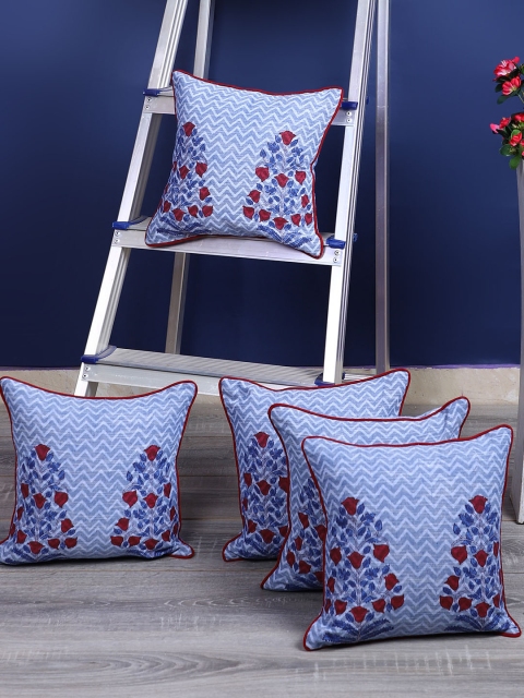 

Rajasthan Decor Blue & Maroon Set of 5 Ethnic Motifs Square Cushion Covers