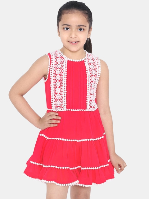 

naughty ninos Girls Pink & White Embroidered Fit and Flare Dress