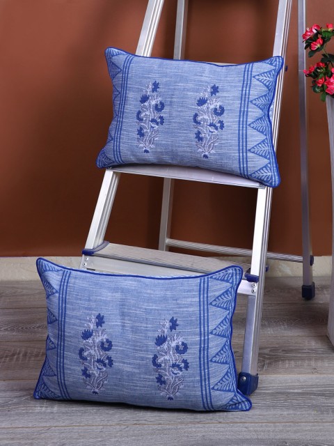 

Rajasthan Decor Blue Set of 2 Ethnic Motifs Rectangle Cushion Covers