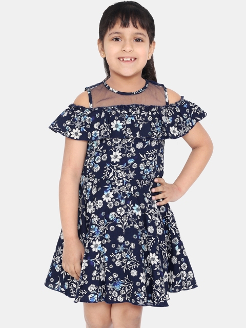 

naughty ninos Girls Navy Blue & White Printed Fit and Flare Dress