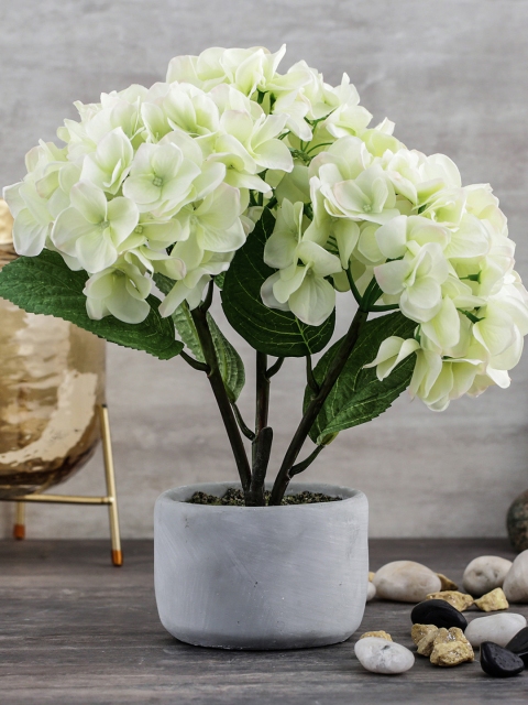 

Pure Home and Living Green & Off-White Artificial Hydrangea Plant In Cement Pot
