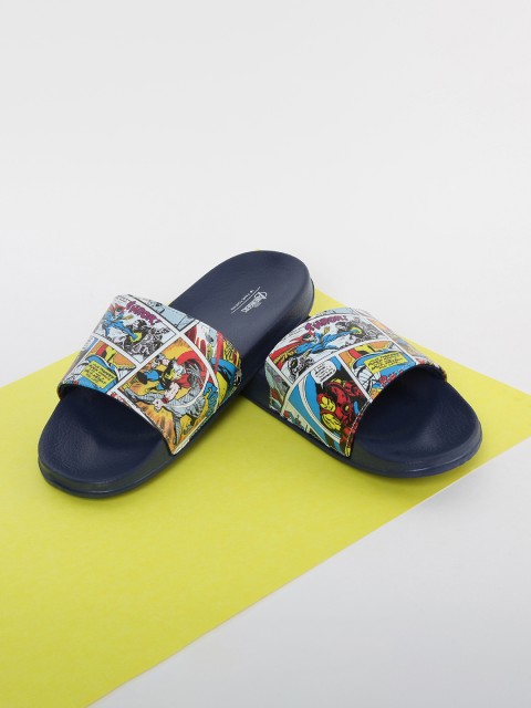 

Fame Forever by Lifestyle Boys Navy Blue & Red Marvel Printed Sliders