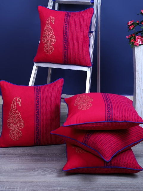 

Rajasthan Decor Pink & Blue Set of 5 Ethnic Motifs Square Cushion Covers