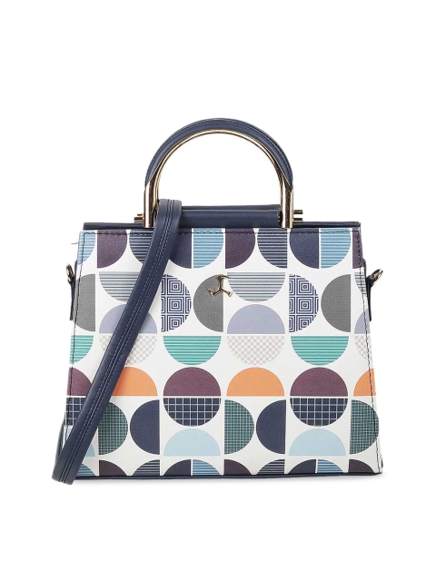 

Mochi White & Blue Printed Handheld Bag