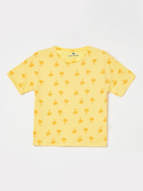 Fame Forever by Lifestyle Girls Yellow Printed Knitted Pure Cotton Top