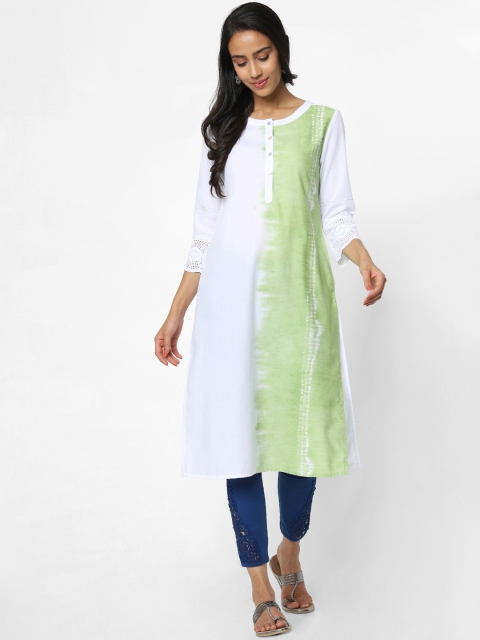

Naari Women White & Green Dyed Straight Kurta