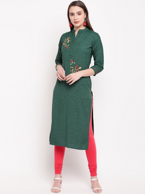

Vbuyz Women Green Embroidered Straight Kurta