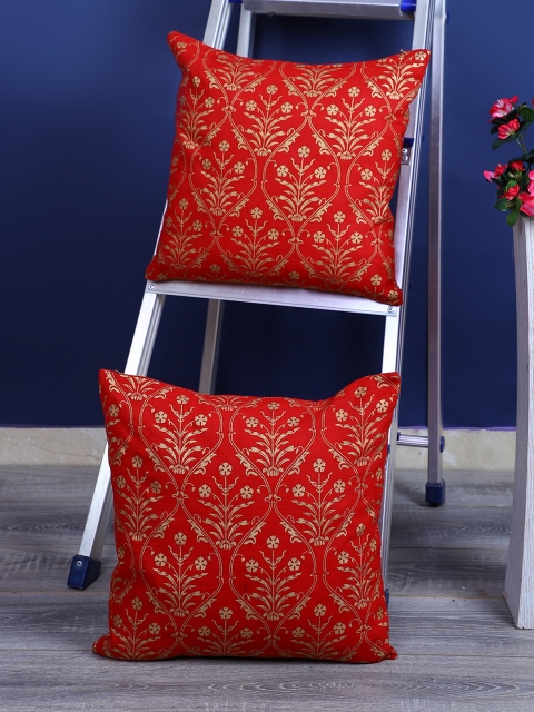

Rajasthan Decor Red & Gold-Toned Set of 2 Ethnic Motifs Square Cushion Covers