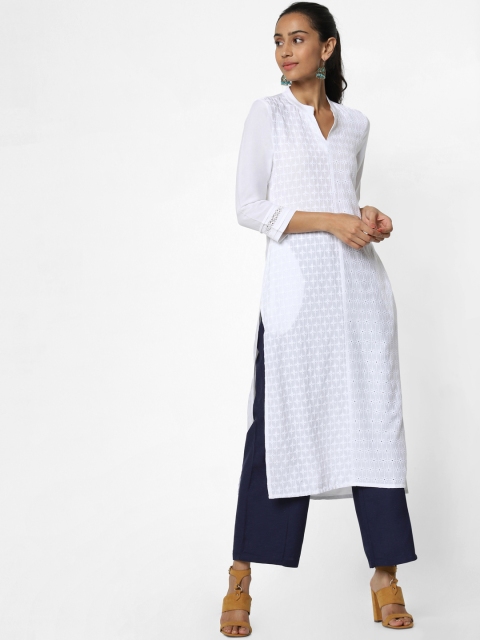 

Naari Women White Embroidered Straight Kurta