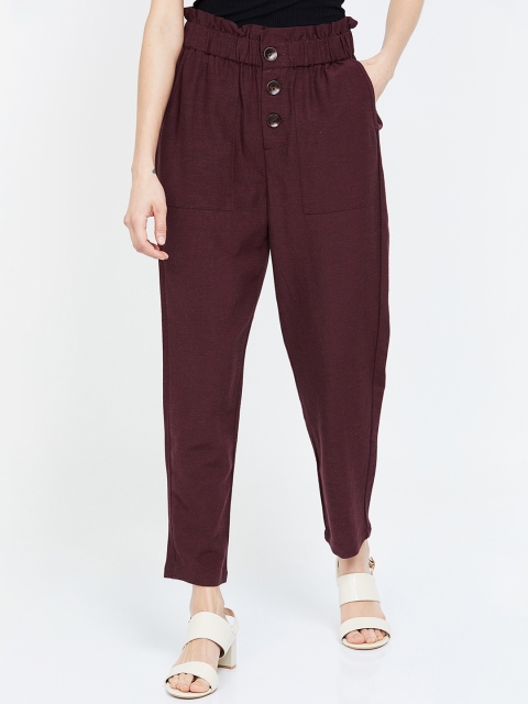 

Bossini Women Burgundy Solid Regular Trousers