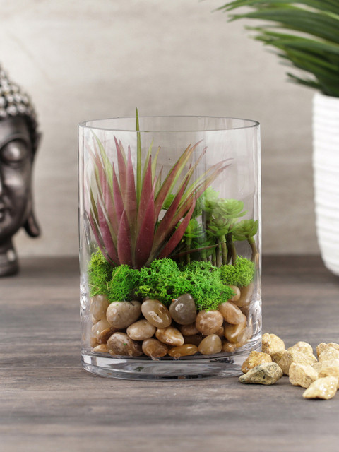 

Pure Home and Living Green & Burgundy Artificial Mixed Succulents In Glass Bottle