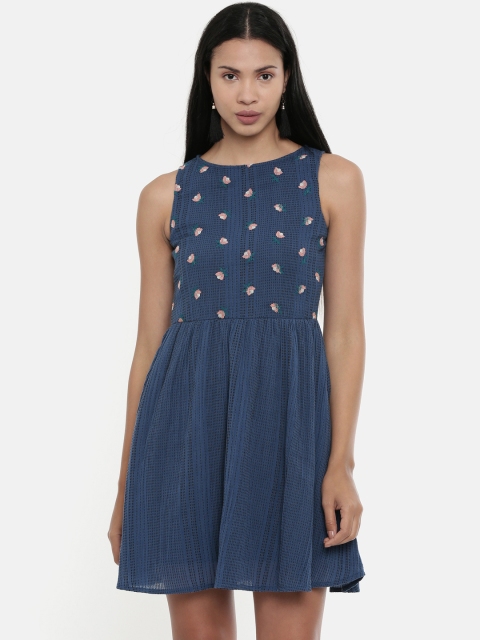 

Chumbak Women Navy Blue Self Design Fit and Flare Dress