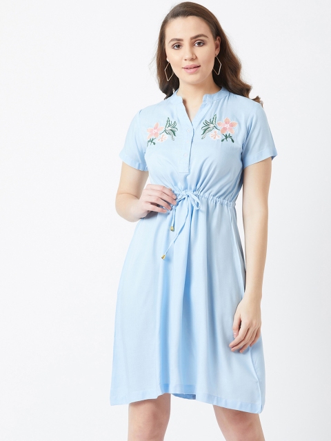 

The Dry State Women Blue Solid Fit and Flare Dress