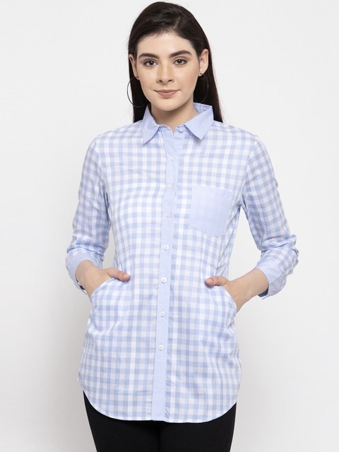 

armure Women Blue & White Regular Fit Checked Casual Shirt
