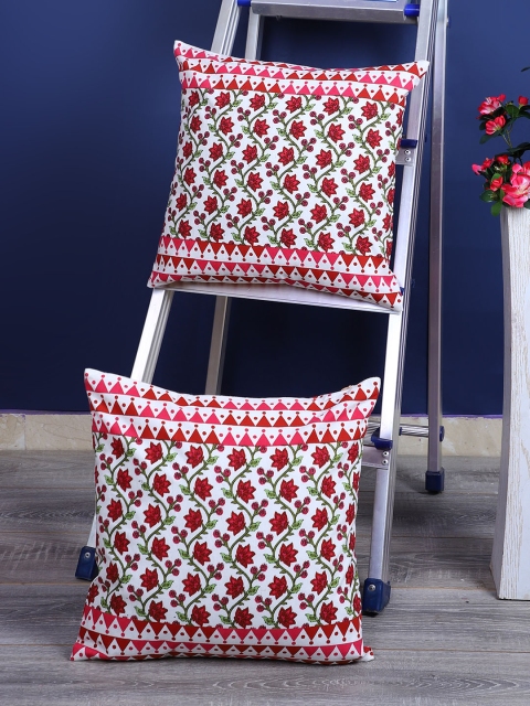

Rajasthan Decor White & Pink Set of 2 Floral Screen Print Square Cushion Covers