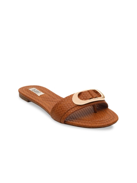 

ROSSO BRUNELLO Women Tan Brown Textured Leather Open Toe Flats
