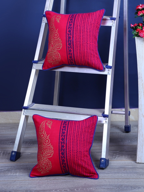 

Rajasthan Decor Pink & Blue Set of 2 Ethnic Motifs Square Cushion Covers