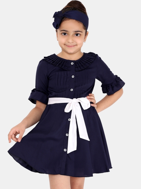 

naughty ninos Girls Navy Blue Solid Fit and Flare Dress