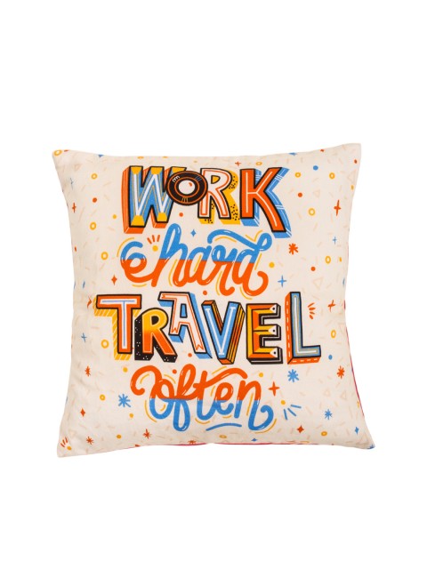 

Chumbak Off-White & Orange Single Quirky Square Cushion Cover
