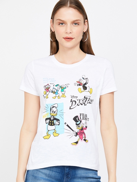 

Ginger by Lifestyle Women White Donald Duck Printed Crop Top
