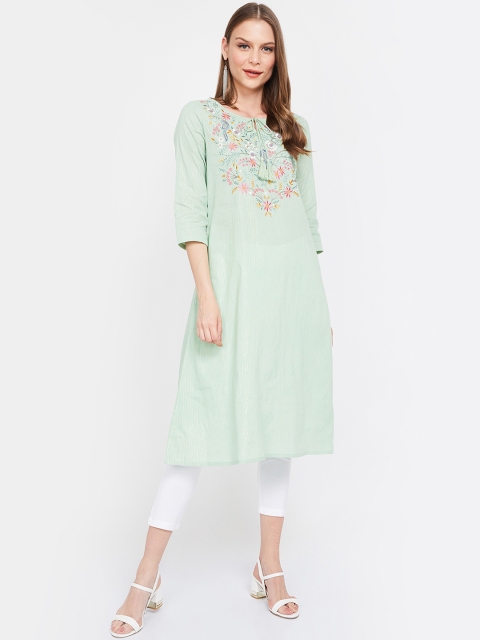 

Melange by Lifestyle Women Sea Green Yoke Design Straight Kurta