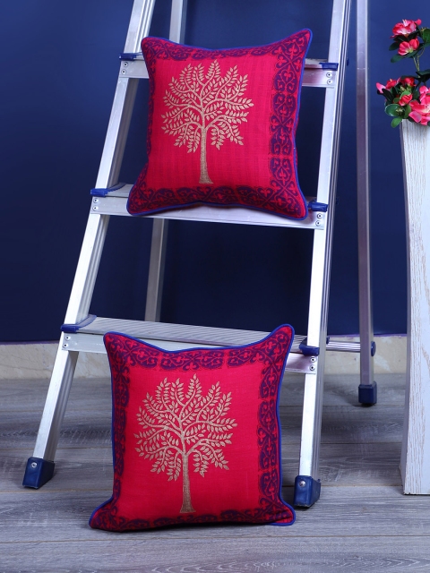 

Rajasthan Decor Pink & Blue Set of 2 Ethnic Motifs Square Cushion Covers