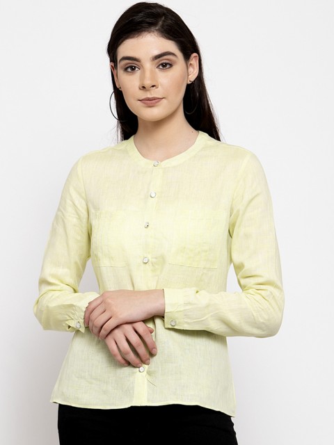 

armure Women Yellow Solid Shirt Style Top