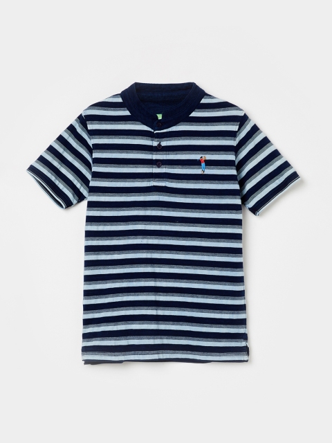 

Bossini Boys Blue Striped Mandarin Collar T-shirt