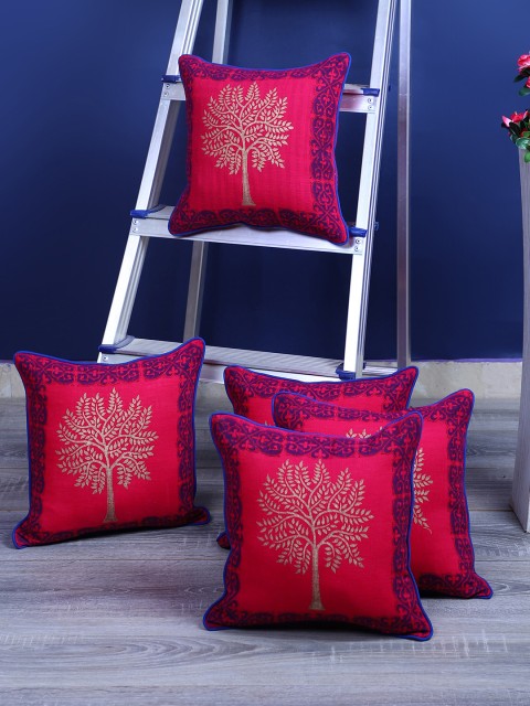 

Rajasthan Decor Pink & Blue Set of 5 Ethnic Motifs Square Cushion Covers