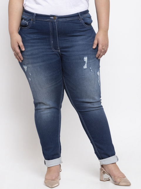 

plusS Women Blue Regular Fit Mid-Rise Low Distress Stretchable Jeans