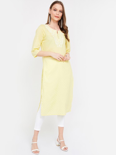 

Melange by Lifestyle Women Yellow & White Embroidered Straight Kurta