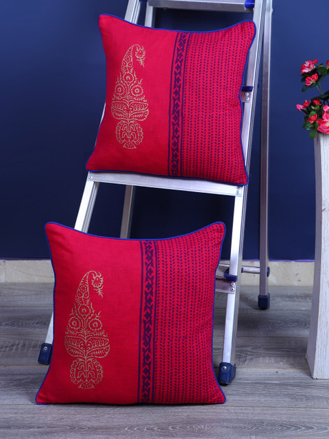 

Rajasthan Decor Pink & Blue Set of 2 Ethnic Motifs Square Cushion Covers
