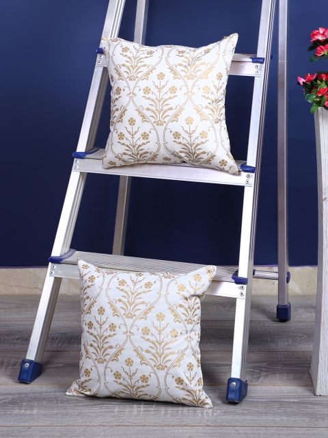 

Rajasthan Decor White & Gold-Coloured Set of 2 Ethnic Motifs Square Cushion Covers