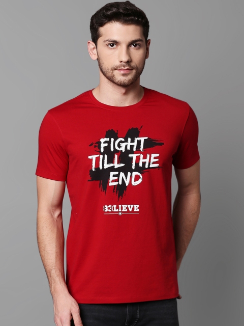 

SPYKAR Men Red Printed Round Neck T-shirt