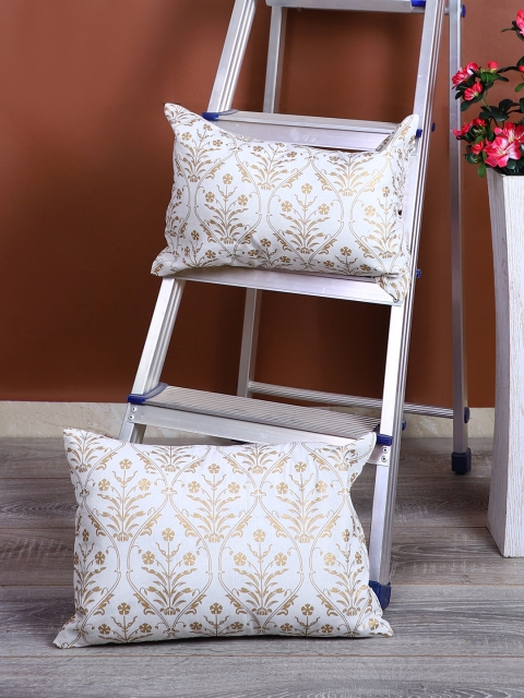 

Rajasthan Decor White & Gold-Coloured Set of 2 Ethnic Motifs Rectangle Cushion Covers