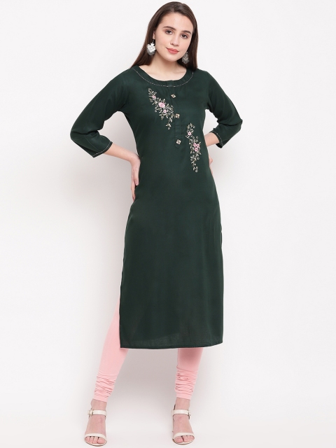 

Vbuyz Women Green Embroidered Straight Kurta