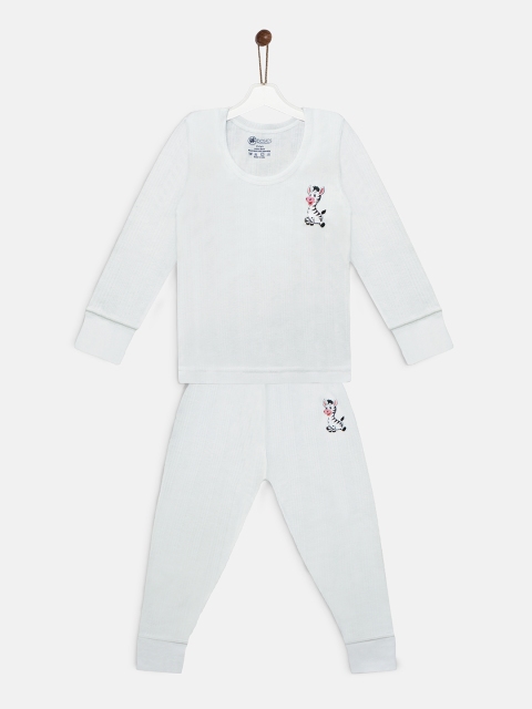 

Yellow Kite Kids White Striped Tops With Pyajama, Off white