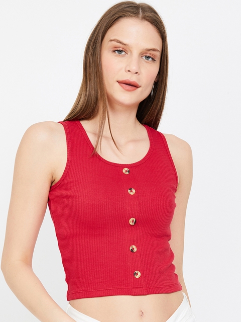 

Ginger by Lifestyle Women Red Solid Crop Top