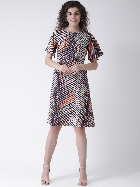 

Leo Sansini Women Off-White & Navy Blue Striped A-Line Dress