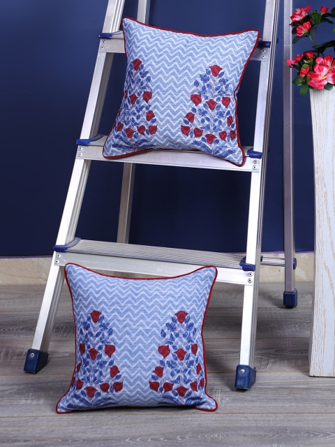 

Rajasthan Decor Blue & Red Set of 2 Ethnic Motifs Square Cushion Covers