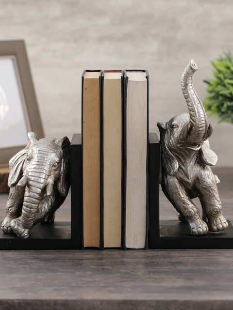 

Pure Home and Living Silver-Toned & Black Bookend Elephant Showpiece