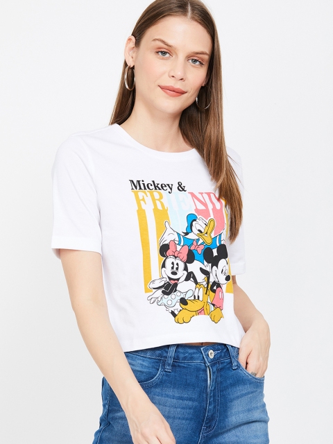 

Ginger by Lifestyle Women White Mickey & Friends Printed Crop Top