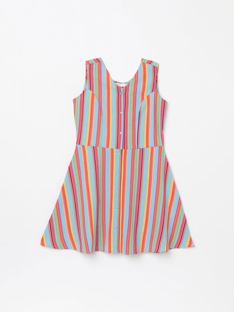 

Bossini Girls Multicoloured Striped Fit and Flare Dress, Multi