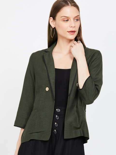 

CODE by Lifestyle Women Olive Green Solid Open Front Shrug