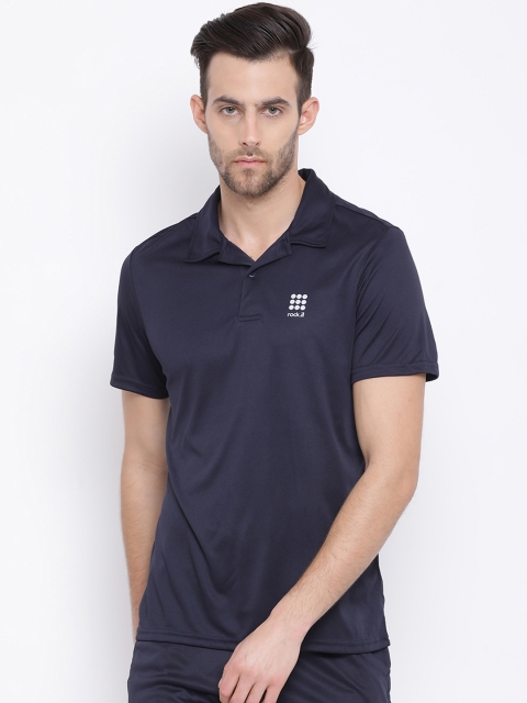 

rock.it Men Navy Blue Solid Polo Collar T-shirt