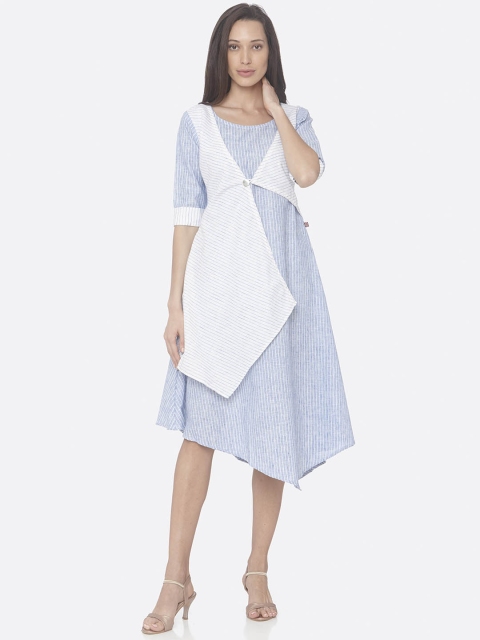 

RAISIN Women Blue & White Striped A-Line Dress