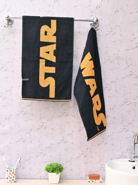 

Avira Home Unisex Set Of 2 Black & Yellow Star Wars Printed 500 GSM Hand Towels